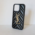 Ysl iPhone Case Fashion Black Leather For 12 13 14 15 16 Pro Max Plus Version for 12-pro