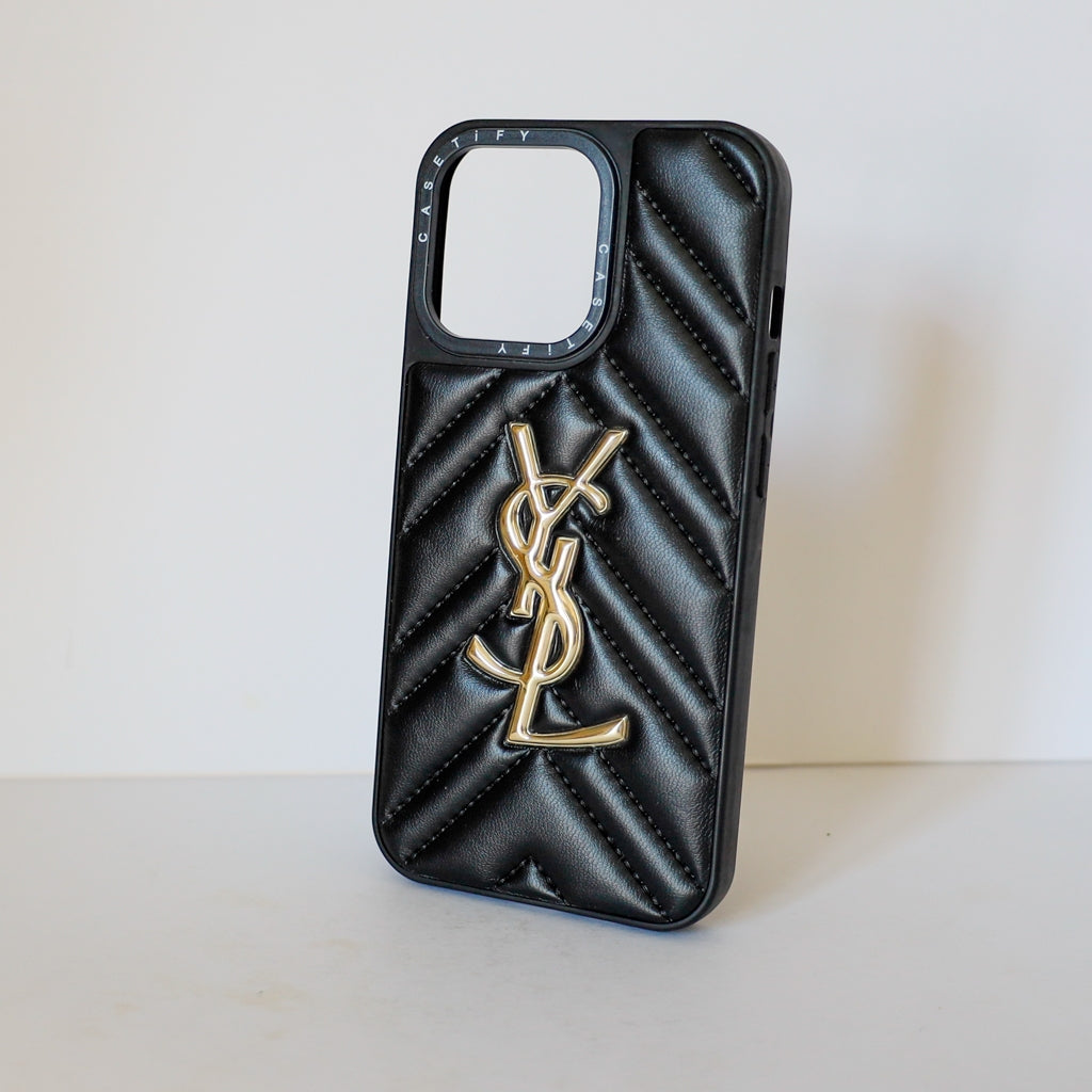 Ysl iPhone Case Fashion Black Leather For 12 13 14 15 16 Pro Max Plus Version for 12-pro