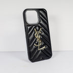 Ysl iPhone Case Fashion Black Leather For 12 13 14 15 16 Pro Max Plus Version for 12-pro-max