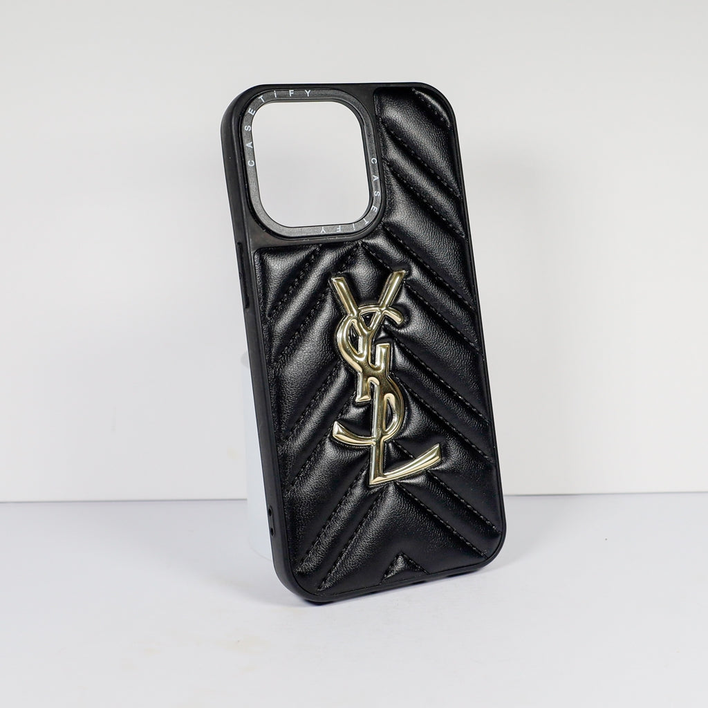 Ysl iPhone Case Fashion Black Leather For 12 13 14 15 16 Pro Max Plus Version for 12-pro-max