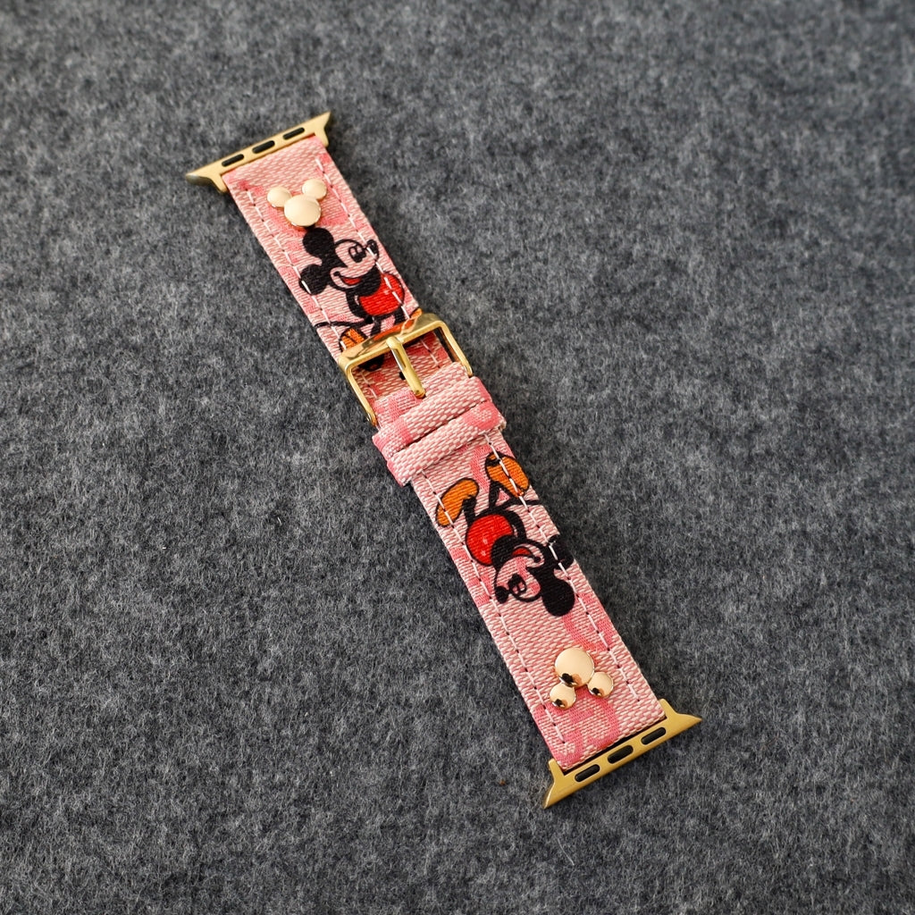 Apple Watch Band Designer Leather Wrist Strap / Pink for 42mm-44mm-45mm