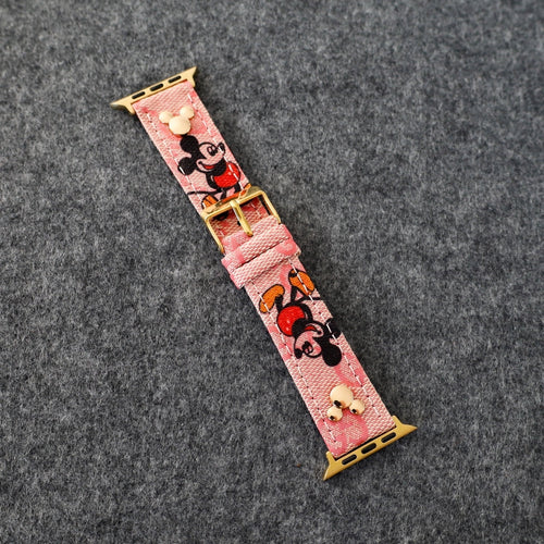Apple Watch Band Designer Leather Wrist Strap / Pink for 42mm-44mm-45mm