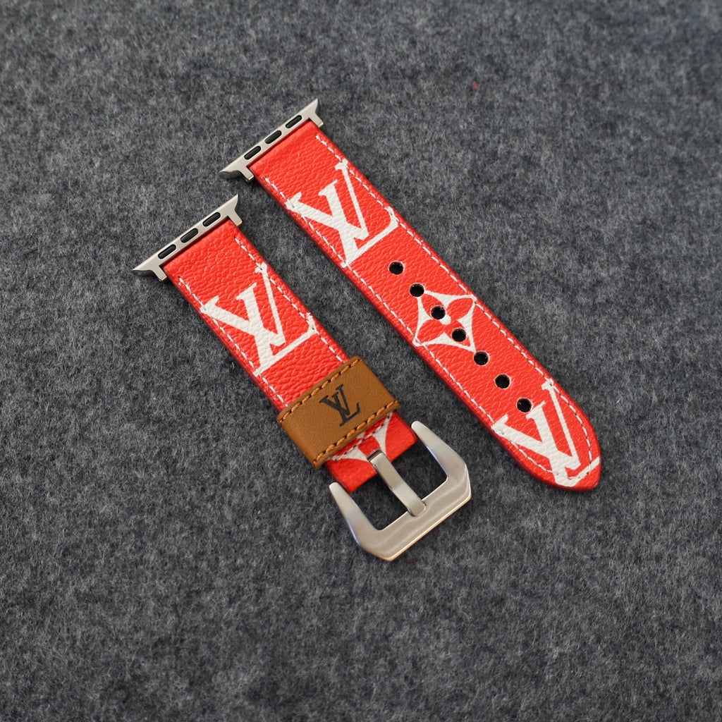 Designer LV Band Apple Watch Series Red Monogram for 38mm-40mm-41mm