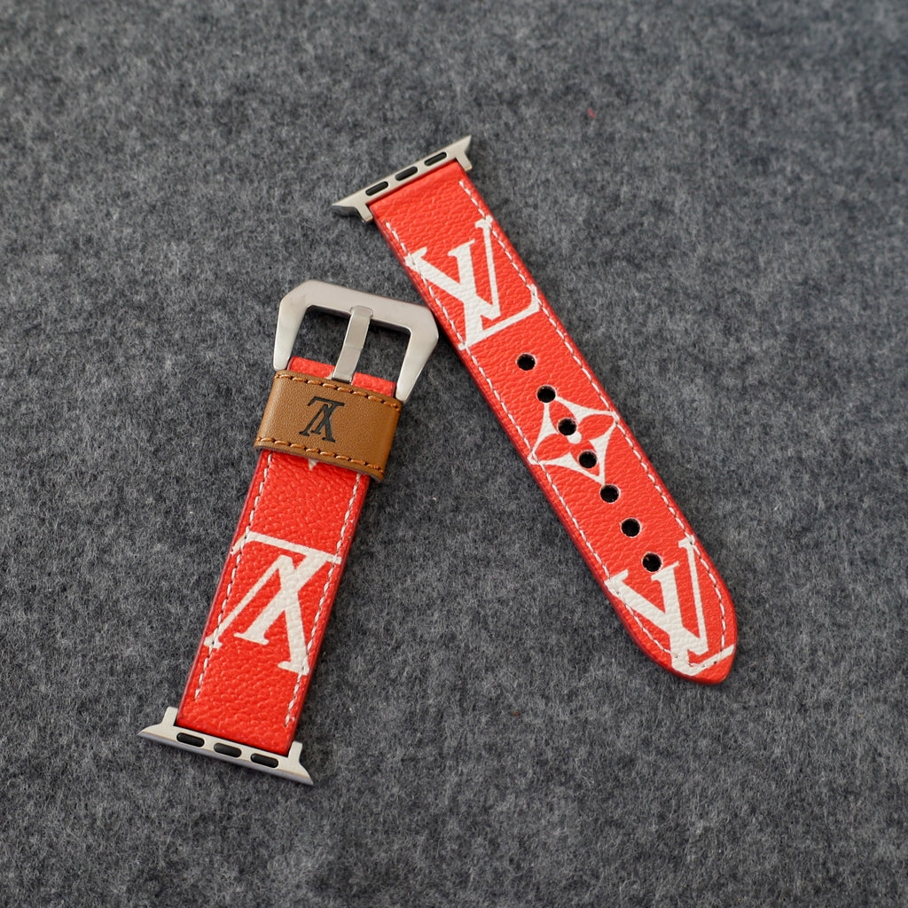Designer LV Band Apple Watch Series Red Monogram for 42mm-44mm-45mm