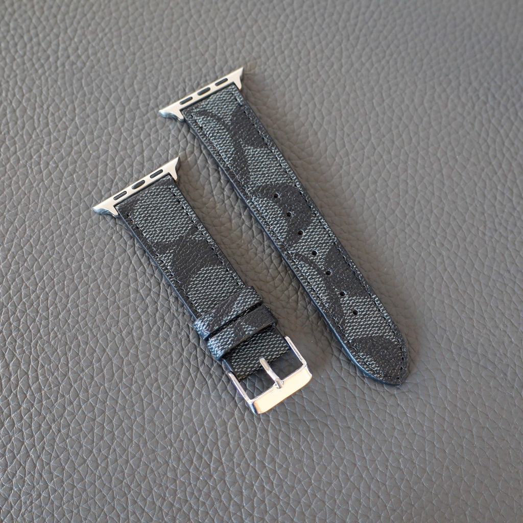 Coach Band For Apple Watch Black Pattern Leather for 38mm-40mm-41mm