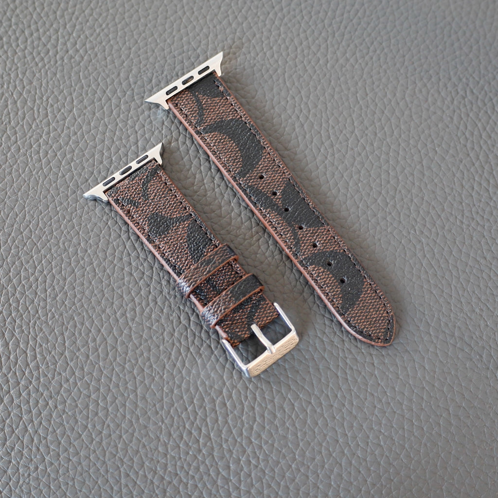 Coach Leather Apple Watch Band Brown Pattern for 38mm-40mm-41mm