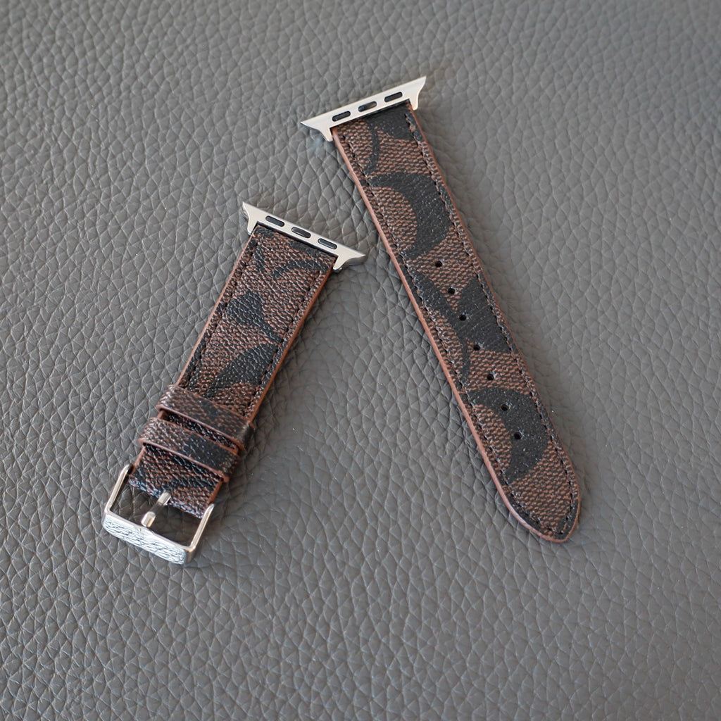 Coach Leather Apple Watch Band Brown Pattern for 42mm-44mm-45mm