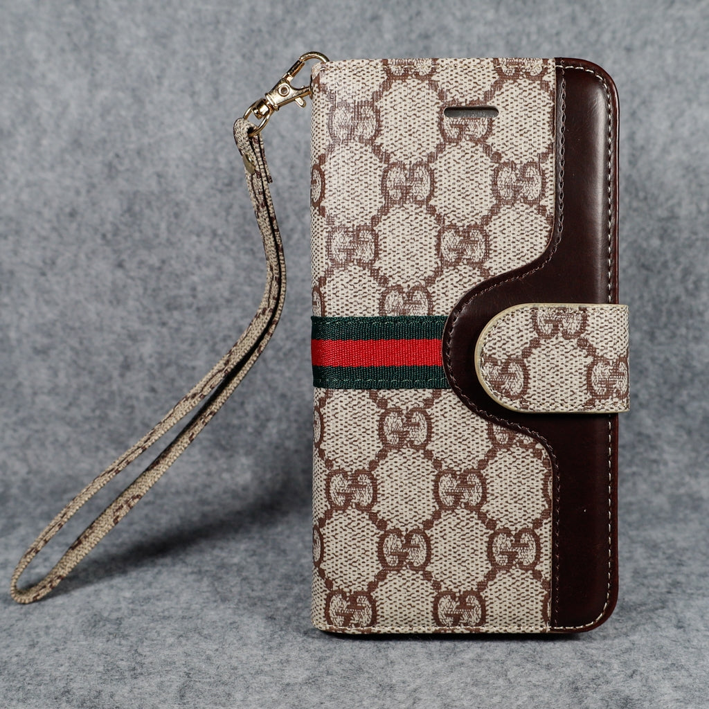 GG iPhone Wallet Case For 11 12 13 14 15 16 Pro Max Plus / Beige