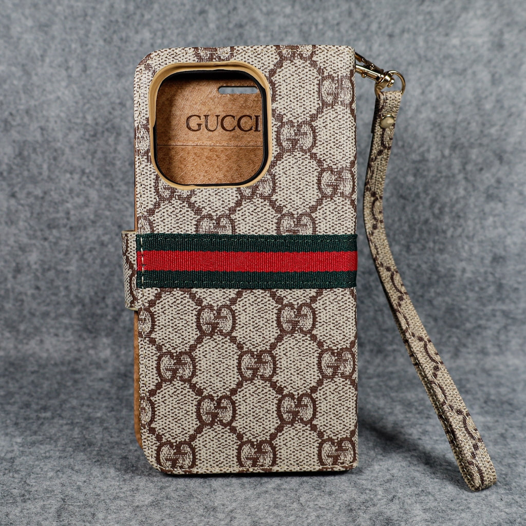 GG iPhone Wallet Case For 11 12 13 14 15 16 Pro Max Plus / Beige for 11-pro