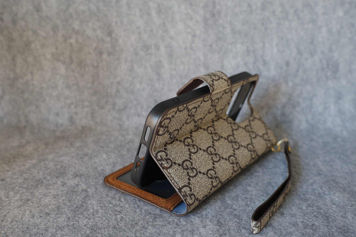 GG Phone Wallet Case For I Pro Max Plus / Brown Edges for 12