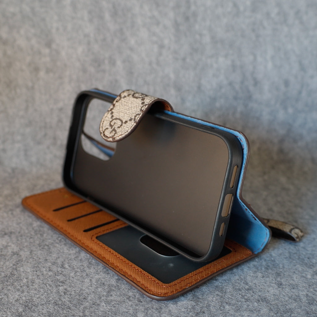 GG Phone Wallet Case For I Pro Max Plus / Brown Edges for 12-pro