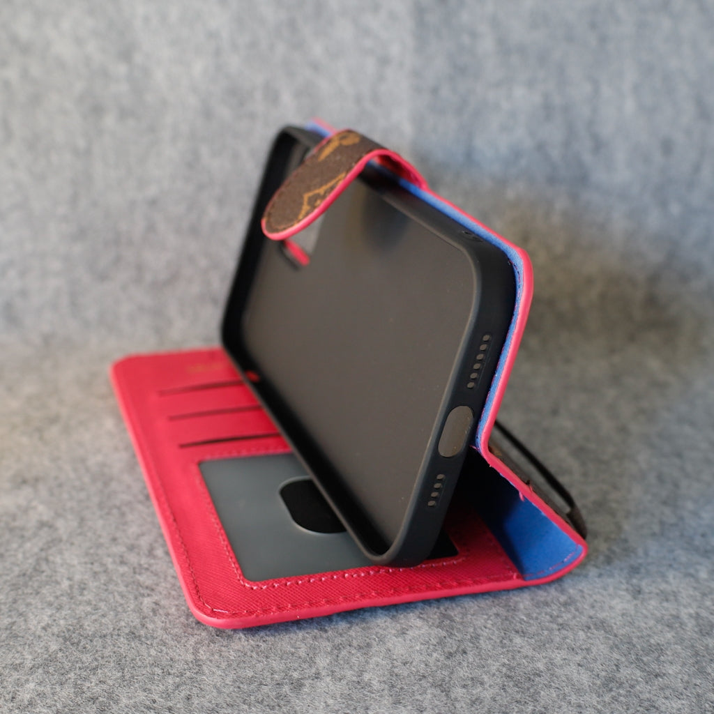 LV Phone Folio Case For I Pro Max Plus / Pink Edges for 12