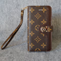 LV iPhone Folio Wallet Case For 11 12 13 14 15 16 Pro Max Plus / Brown Monogram