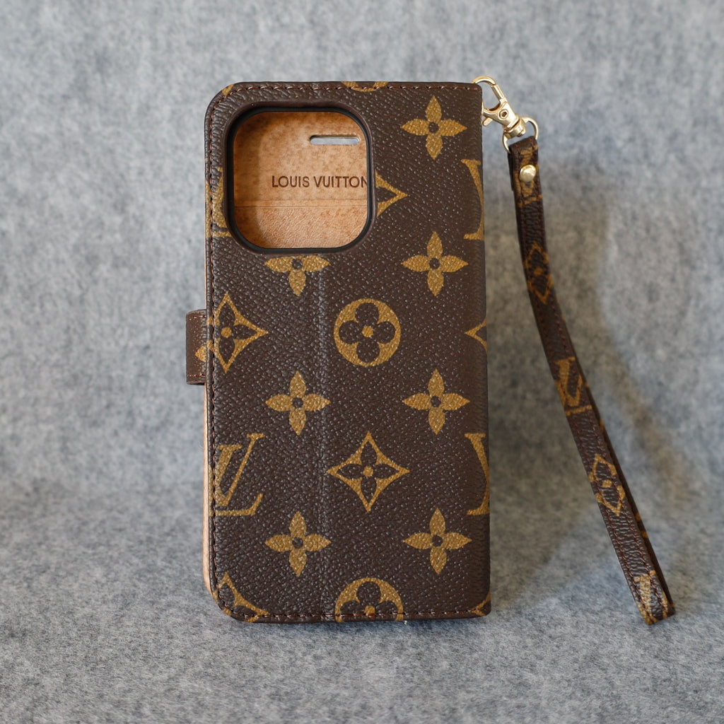 LV iPhone Folio Wallet Case For 11 12 13 14 15 16 Pro Max Plus / Brown Monogram for 11-pro