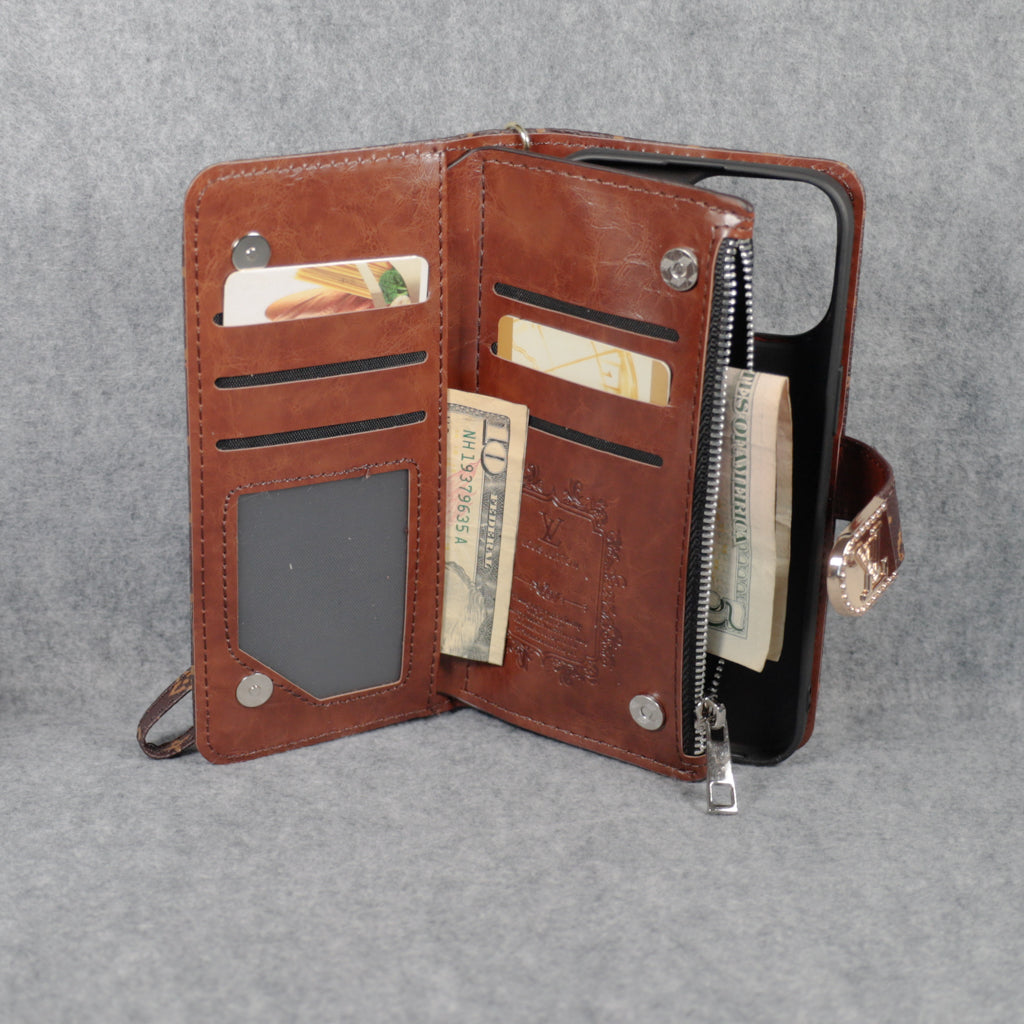 Fashion LV Wallet iPhone Case Zip Kickstand Function For I Pro Max Plus for 12-pro