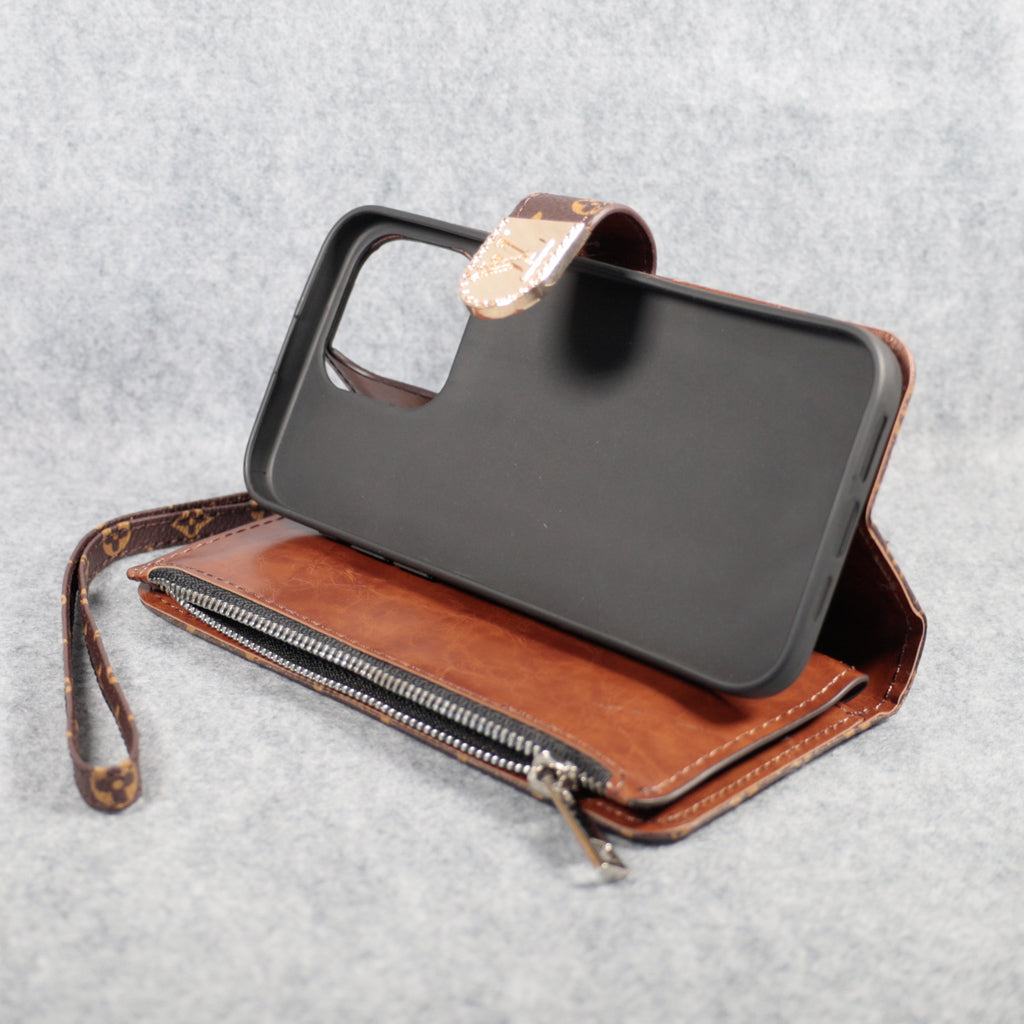 Fashion LV Wallet iPhone Case Zip Kickstand Function For I Pro Max Plus for 13-pro-max