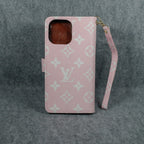 Luxury LV Wallet iPhone Case Zip Kickstand Function For I Pro Max Plus (Pink) for 12-pro-max