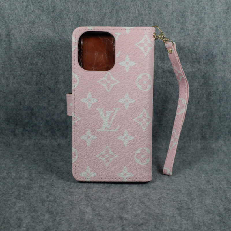 Luxury LV Wallet iPhone Case Zip Kickstand Function For I Pro Max Plus (Pink) for 12-pro-max