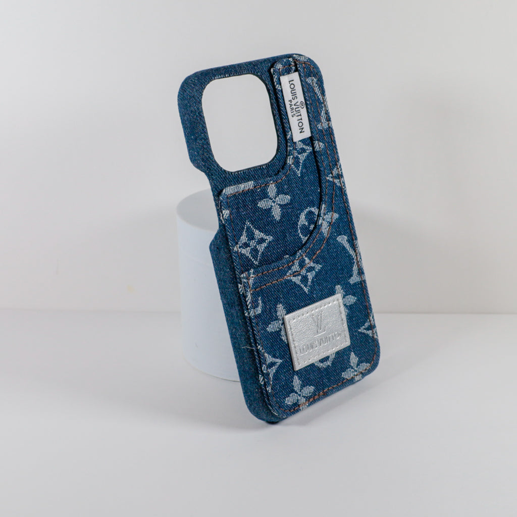 Louis Vuitton Phone Case With Card Holder For I Pro Max Denim Fabric for iphone-13