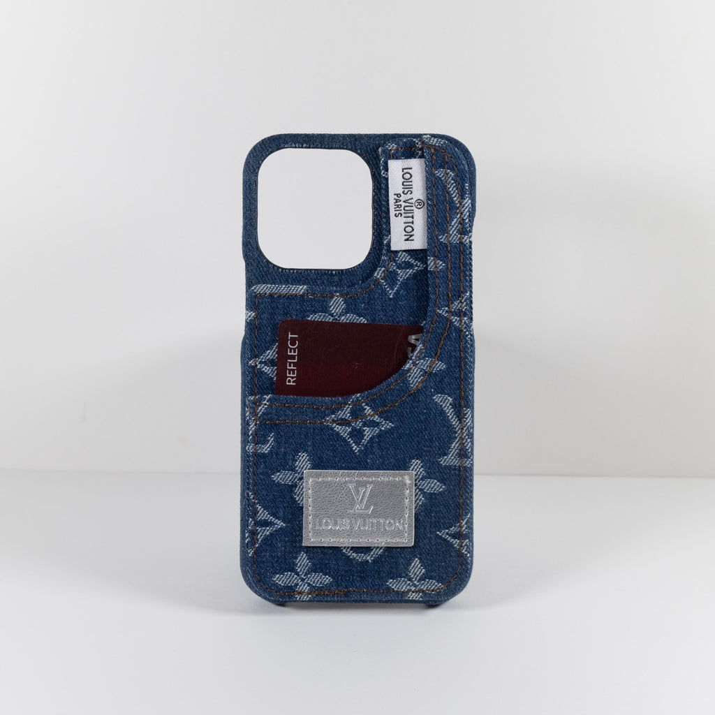 Louis Vuitton Phone Case With Card Holder For I Pro Max Denim Fabric for iphone-12-pro