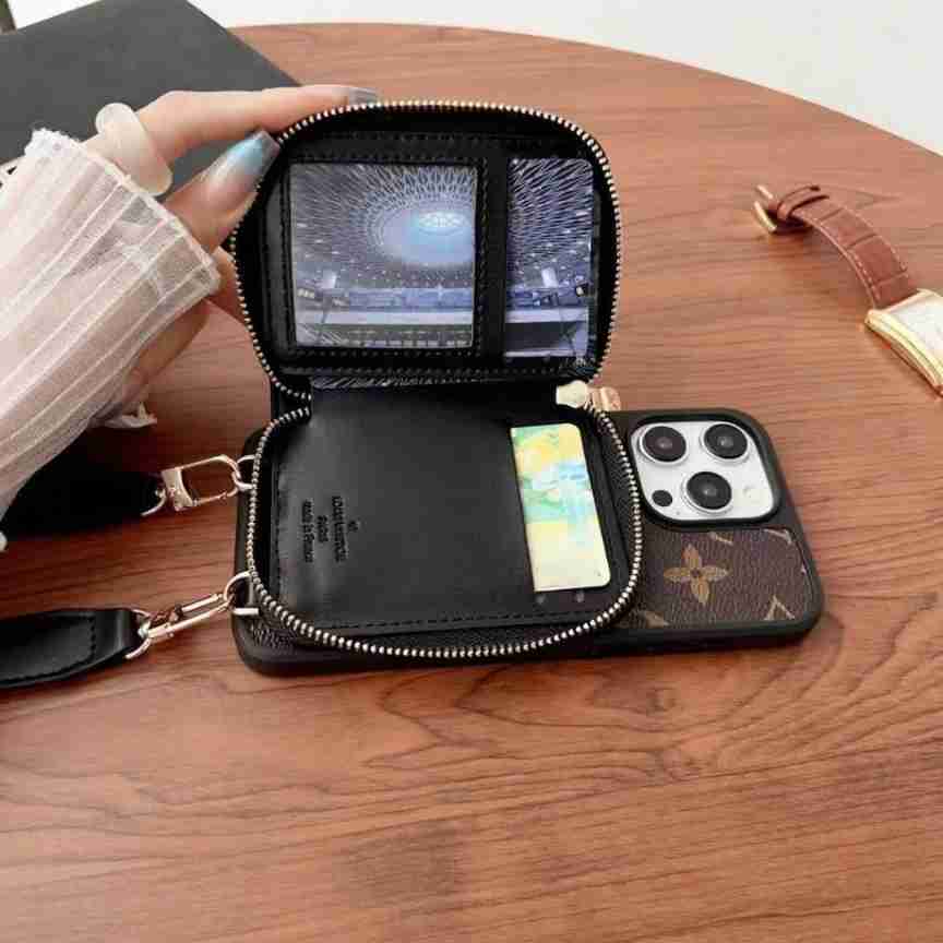 LV Zipped Wallet Phone Case Crossbody For 12-16 Pro Max Plus