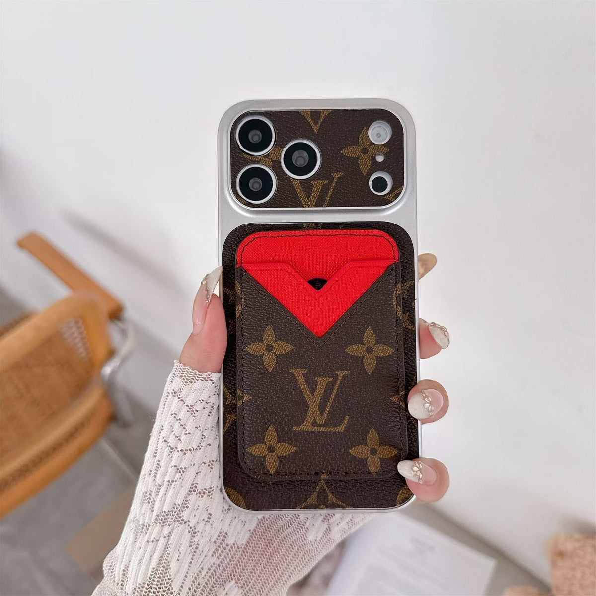 Magnet Card Holder LV Phone Case For iPhone 13-17 / Pro / Pro Max / Plus / Air