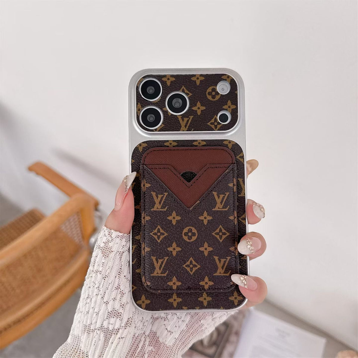 Magnet Card Holder LV Phone Case For iPhone 13-17 / Pro / Pro Max / Plus / Air