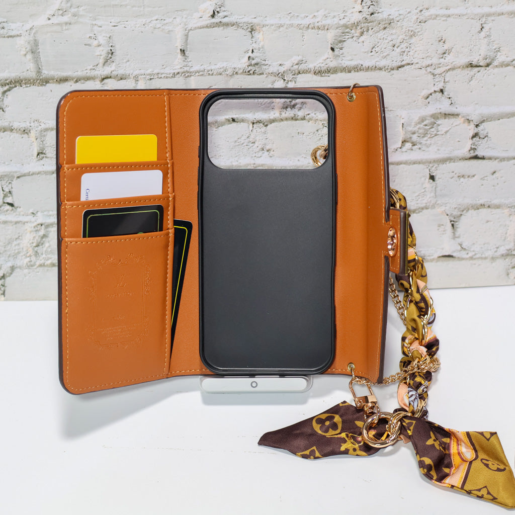 Brown Monogram Trifold LV iPhone Wallet For 17 Series iPhone Case