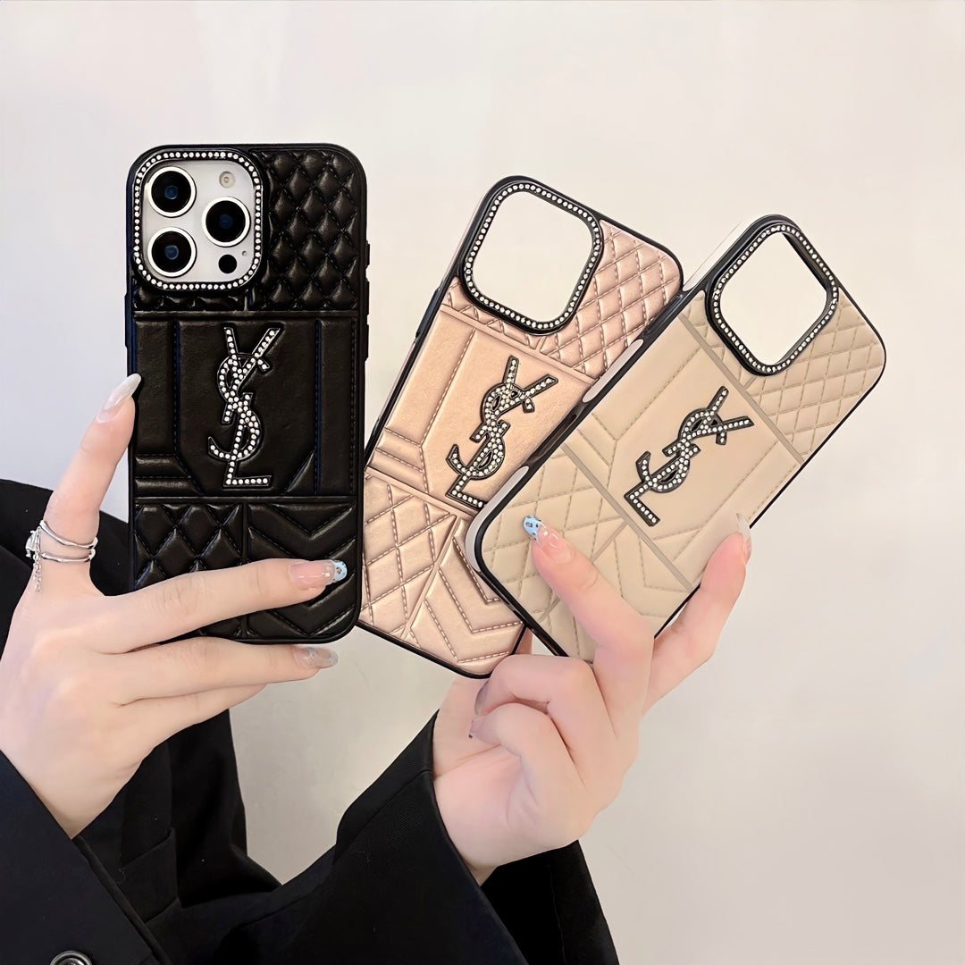 Ysl Luxury iPhone Case Rhinestone For iPhone 12-16 Pro Max for 12-pro