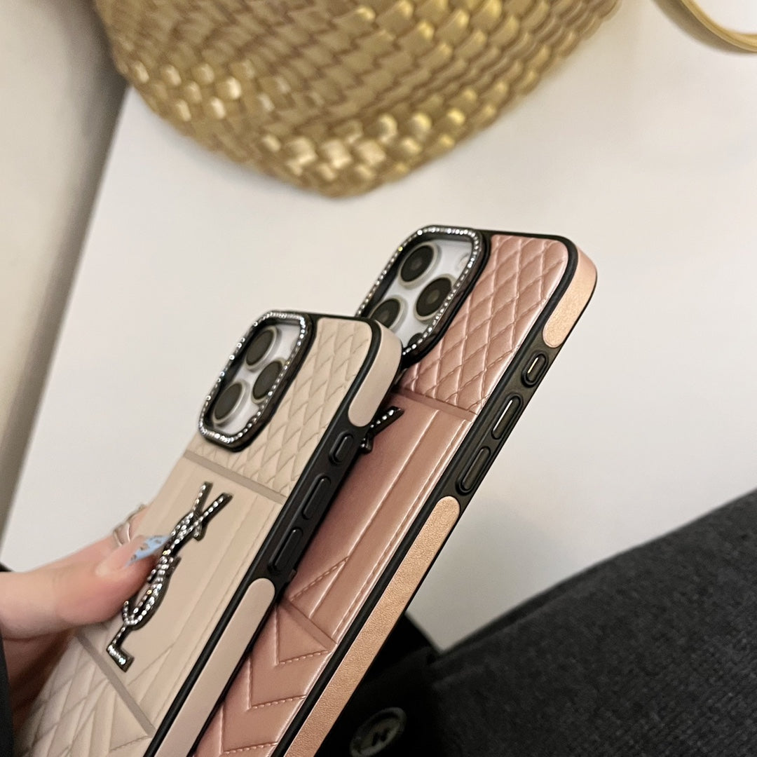Ysl Luxury iPhone Case Rhinestone For iPhone 12-16 Pro Max