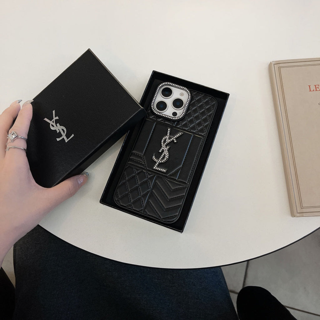 Ysl Luxury iPhone Case Rhinestone For iPhone 12-16 Pro Max for 13