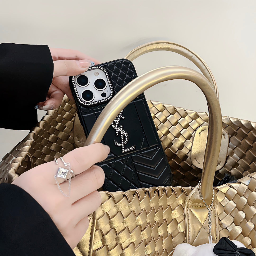 Ysl Luxury iPhone Case Rhinestone For iPhone 12-16 Pro Max for 12-pro