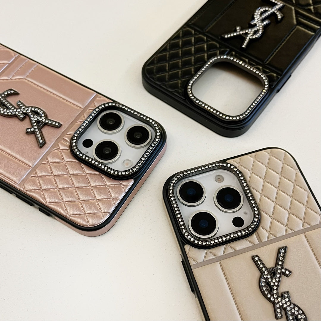 Ysl Luxury iPhone Case Rhinestone For iPhone 12-16 Pro Max