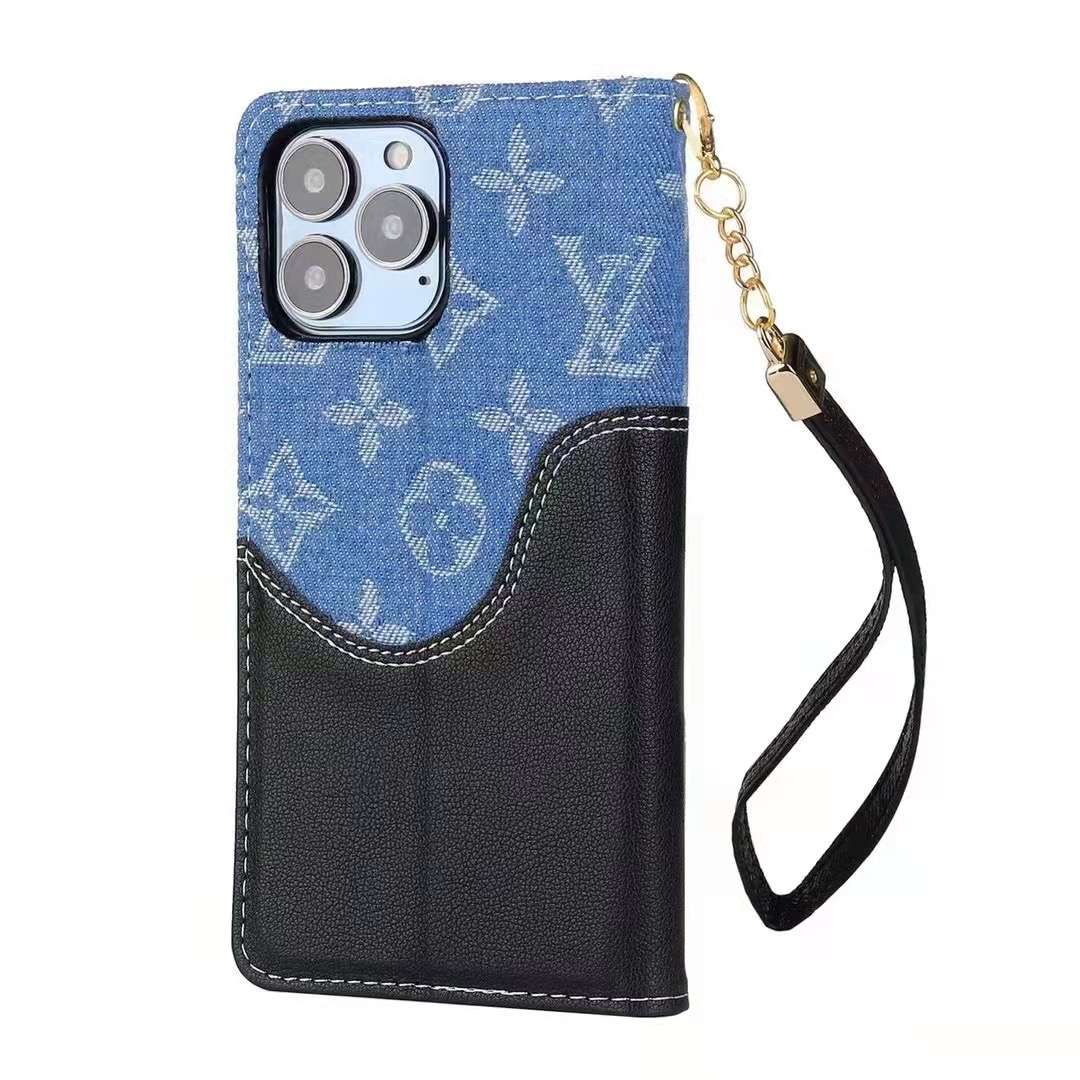 Blue Denim Leather Wallet Case Kickstand Function iPhone X 11 12 13 14 15 16 Pro Max Plus for 11-pro