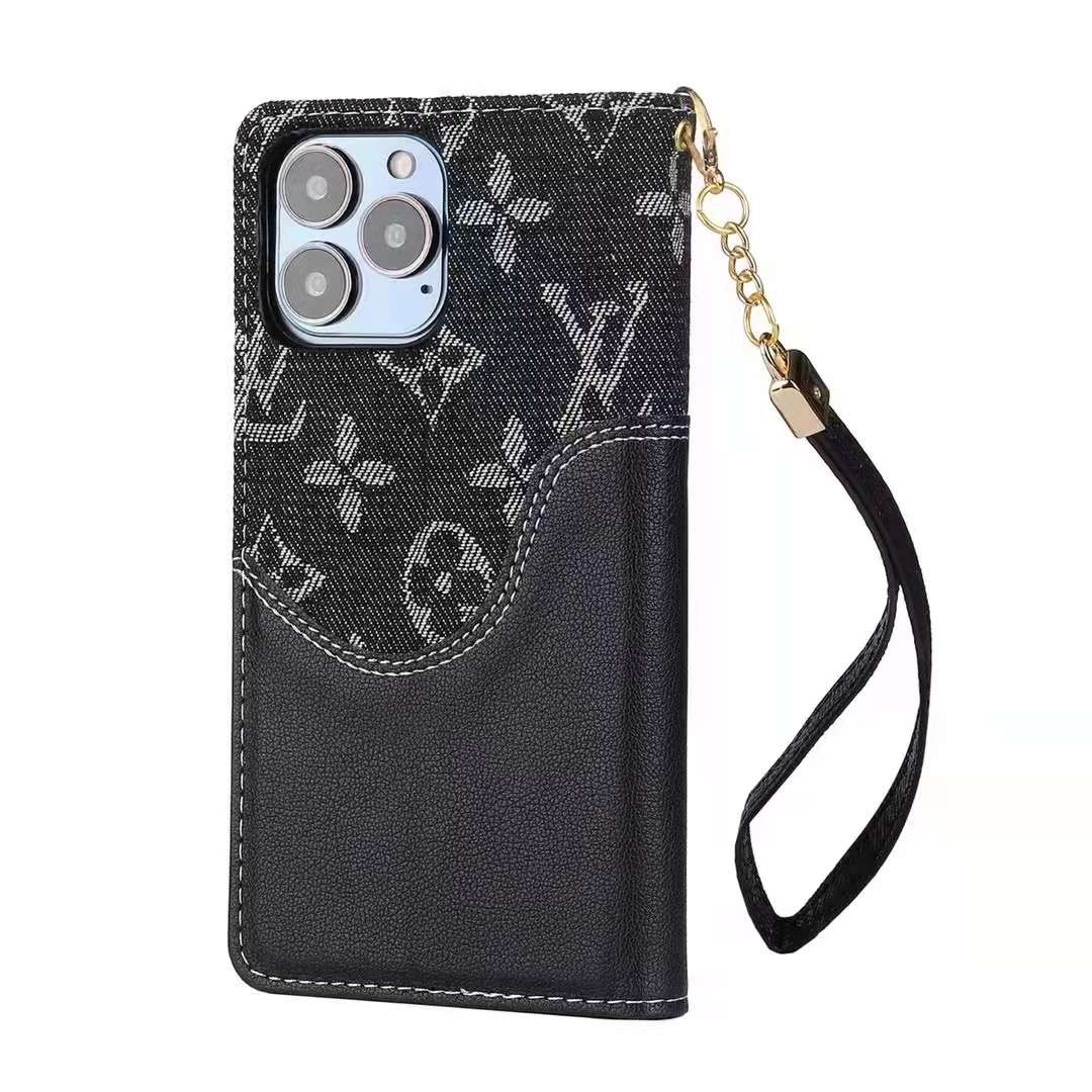 Black Denim Canvas Wallet Flip Case Kickstand Function I Pro Max Plus for 11-pro-max