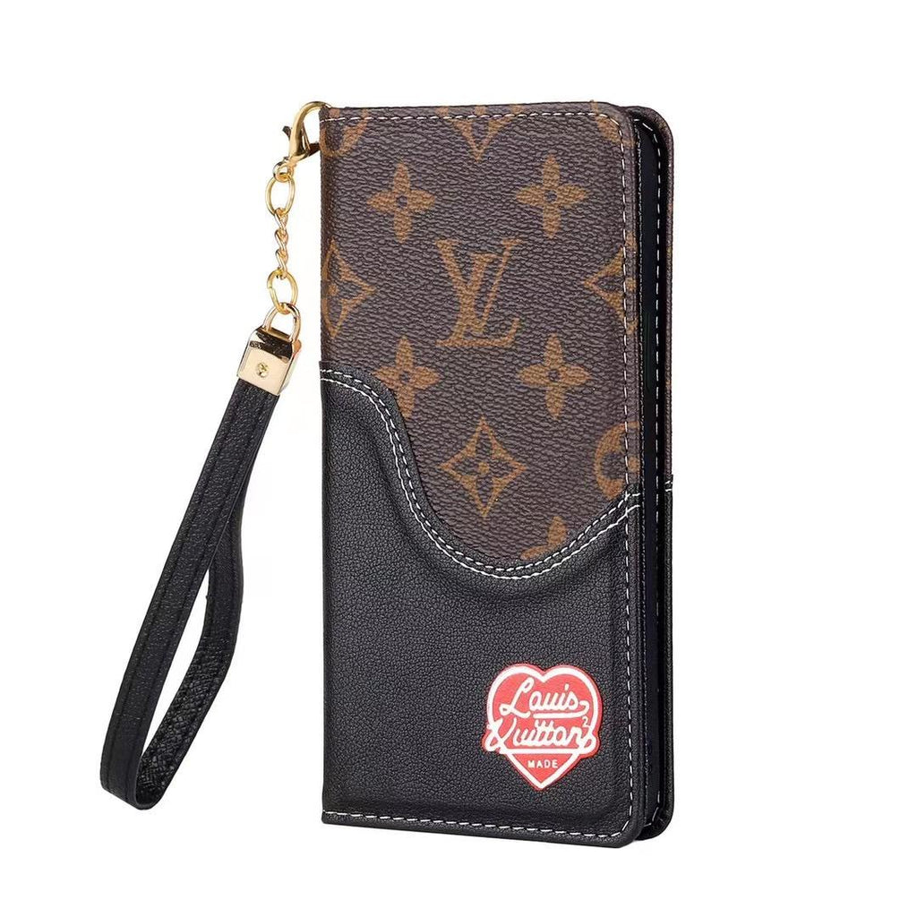 LV iPhone Wallet Case Brown Black Leather iPhone X 11 12 13 14 15 16 Pro Max Plus