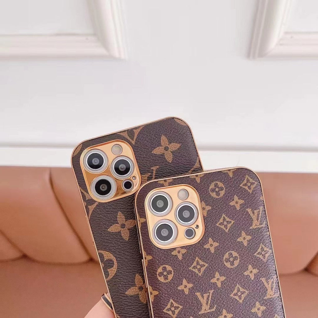 LV Monogram iPhone Case Brown Pattern 11 12 13 14 15 16 Series for 12-pro-max