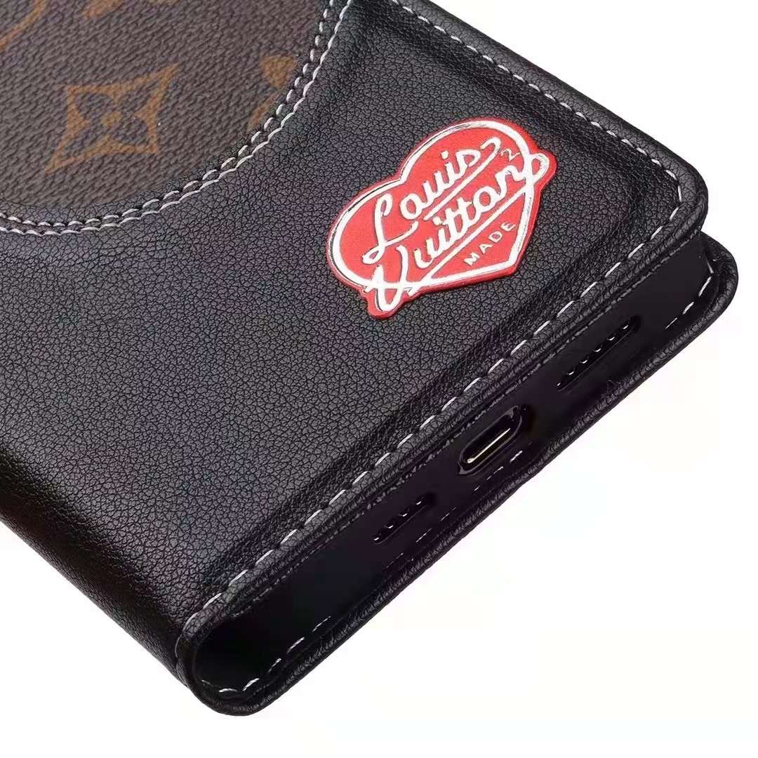 LV iPhone Wallet Case Brown Black Leather iPhone X 11 12 13 14 15 16 Pro Max Plus