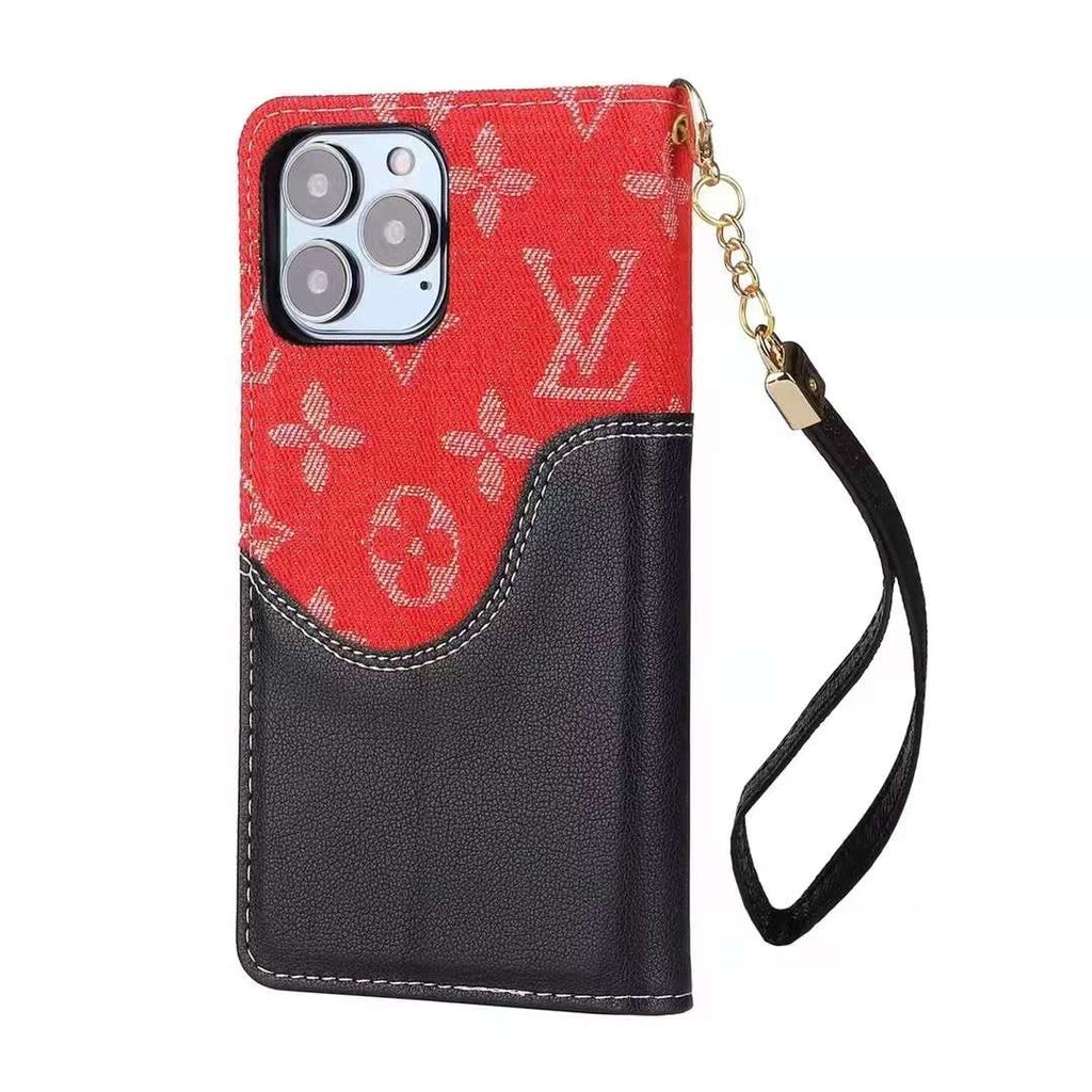 Red Denim Leather Wallet Flip Case Kickstand Function iPhone X 11 12 13 14 15 16 Pro Max Plus for 11