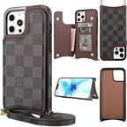 Luxury iPhone Wallet Case Black Checkered Leather For I Pro Max for 14