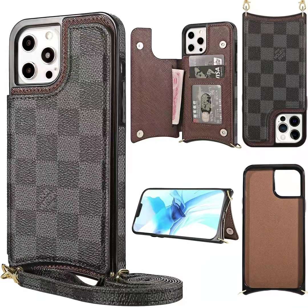Luxury iPhone Wallet Case Black Checkered Leather For I Pro Max for 14
