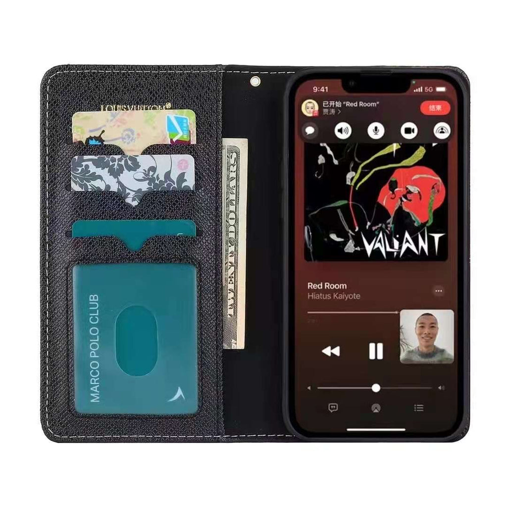 Black Denim Canvas Wallet Flip Case Kickstand Function I Pro Max Plus for 11-pro