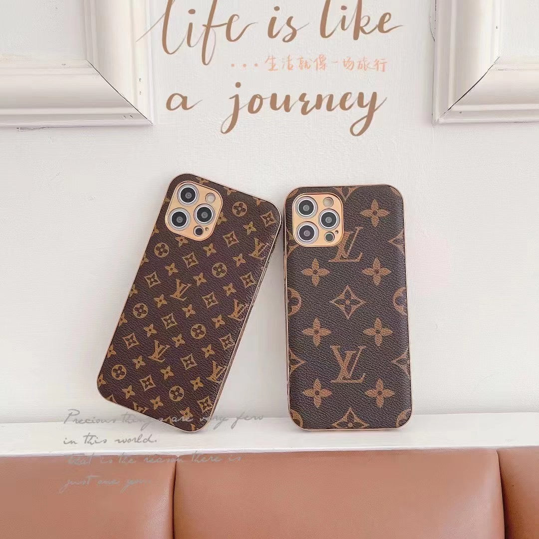 LV Monogram iPhone Case Brown Pattern 11 12 13 14 15 16 Series for 11-pro
