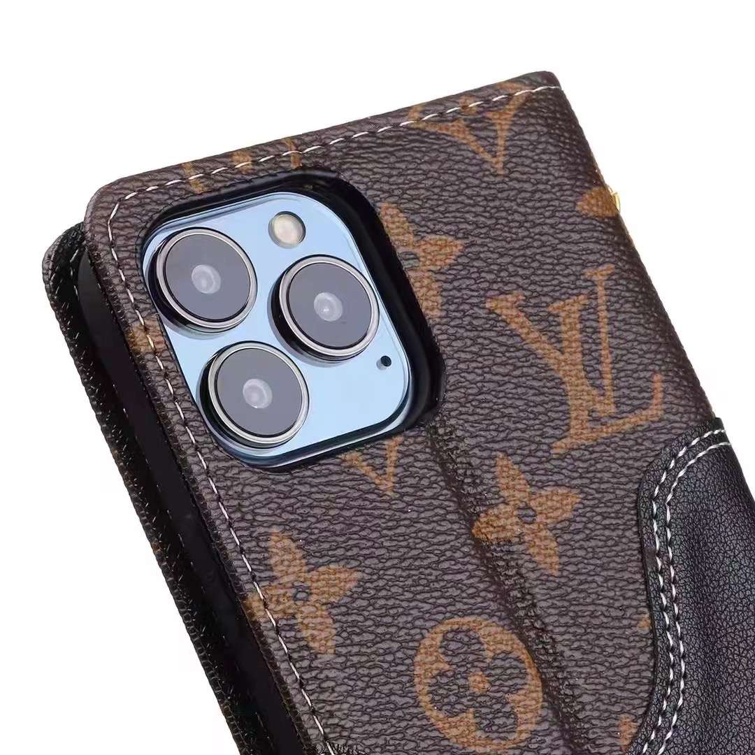 LV iPhone Wallet Case Brown Black Leather iPhone X 11 12 13 14 15 16 Pro Max Plus for 11-pro