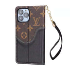 LV iPhone Wallet Case Brown Black Leather iPhone X 11 12 13 14 15 16 Pro Max Plus