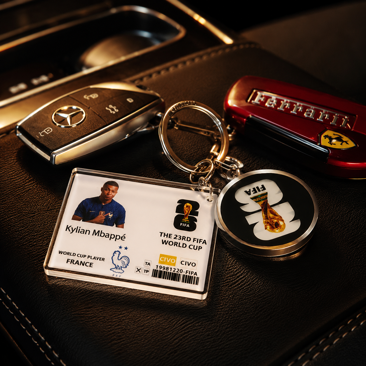 World Football Player Card Keychain – Ronaldo, Neymar, Mbappé & Yamal ,Messi Fan Gift