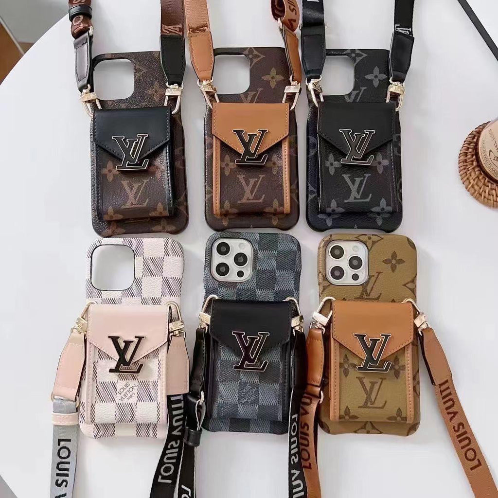 iPhone Case Louis Vuitton Style Crossbody For 11 12 13 14 15 16 Pro Max Plus Series