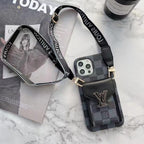 iPhone Case Louis Vuitton Style Crossbody For 11 12 13 14 15 16 Pro Max Plus Series