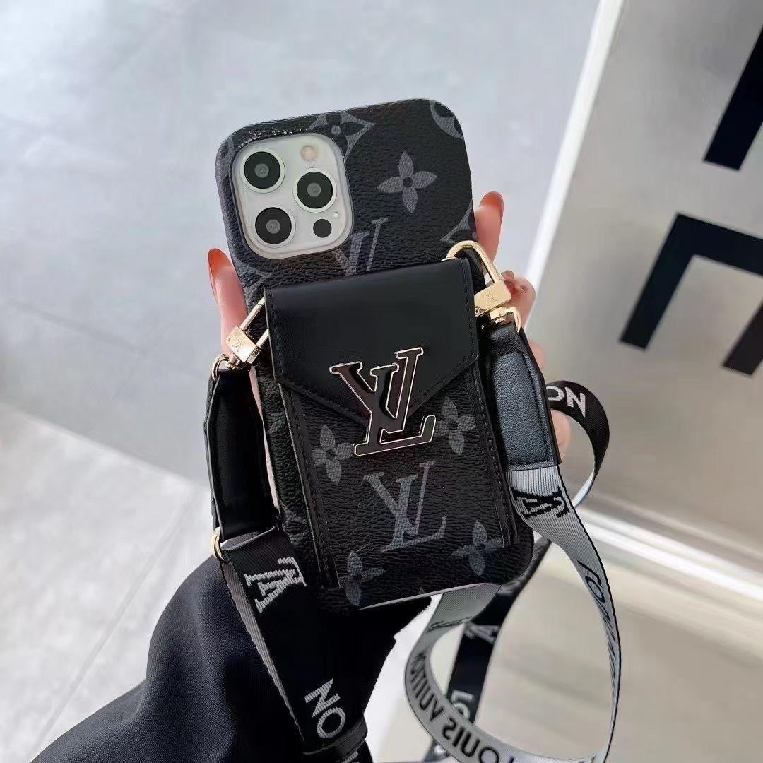 iPhone Case Louis Vuitton Style Crossbody For 11 12 13 14 15 16 Pro Max Plus Series