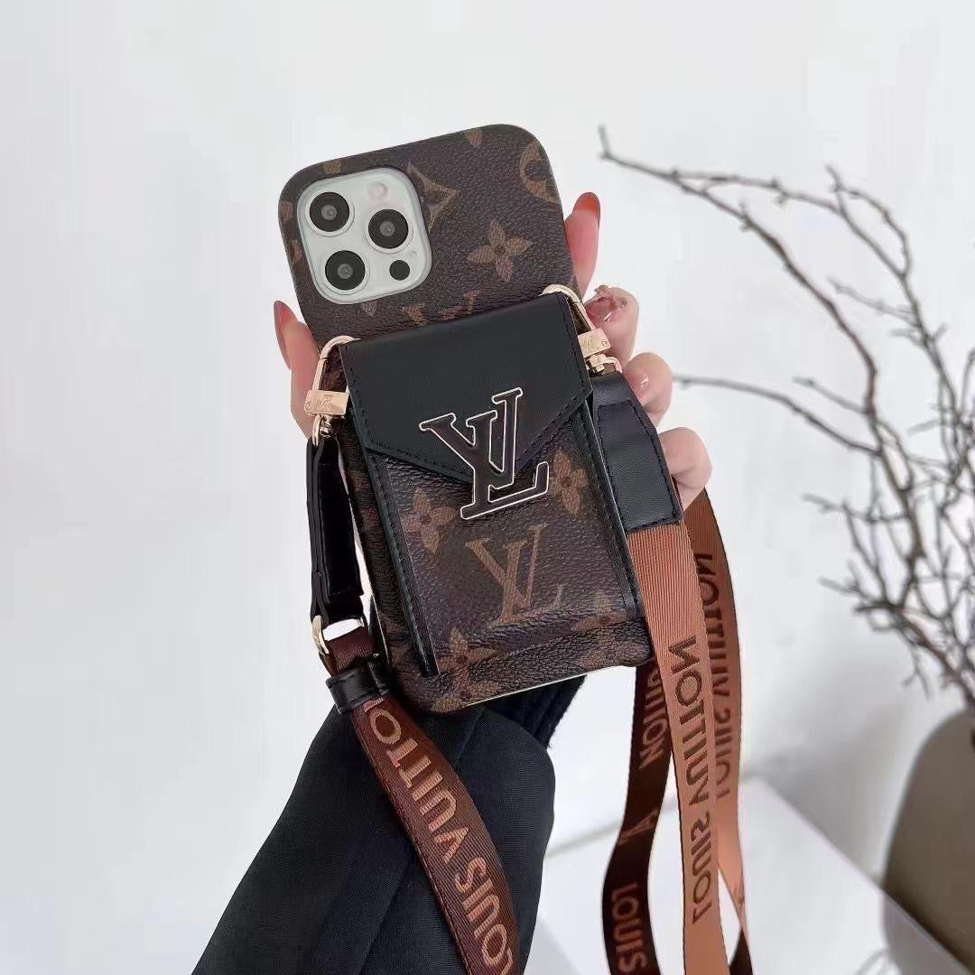 iPhone Case Louis Vuitton Style Crossbody For 11 12 13 14 15 16 Pro Max Plus Series